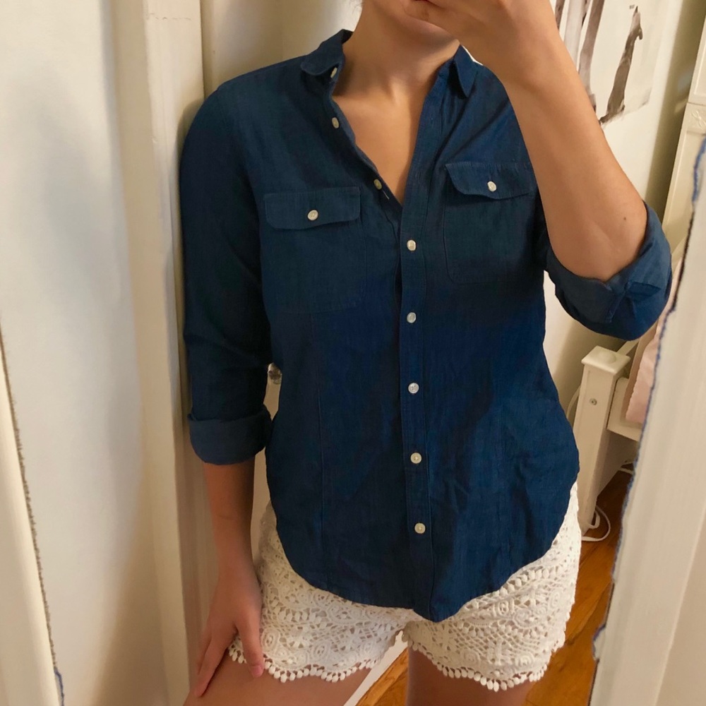 LOFT softened denim button-down top blue jean